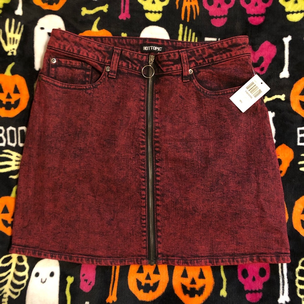 Red Acid Wash Denim Skirt (M)